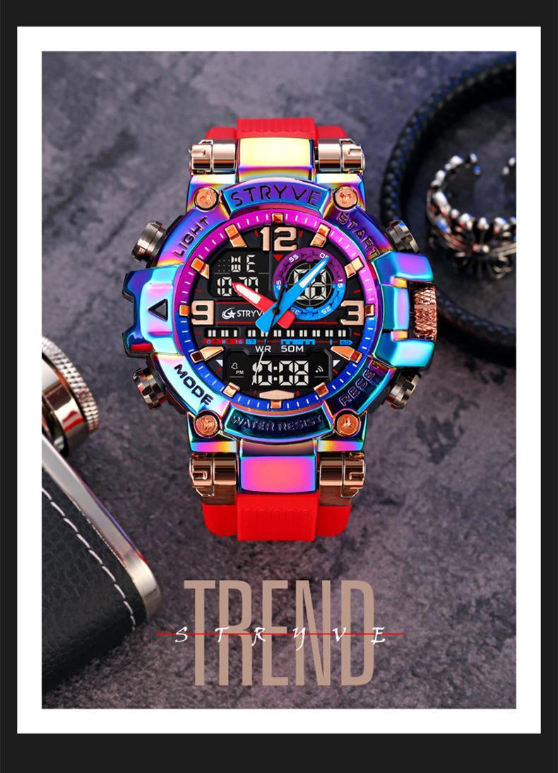 【Holiday Haul】Men's Colorful Punk Style Quartz Watch, Multi.Functional Waterproof Dual Display Wristwatch, TrendyFashion Sport Watch, Birthday Gift with Gift Boxfashionable wristwatch multifunctional men 【Holiday Haul】Men's Colorful Punk Style Quartz Watch, Multi.Functional Waterproof Dual Display Wristwatch, TrendyFashion Sport Watch, Birthday Gift with Gift Boxfashionable wristwatch multifunctional men