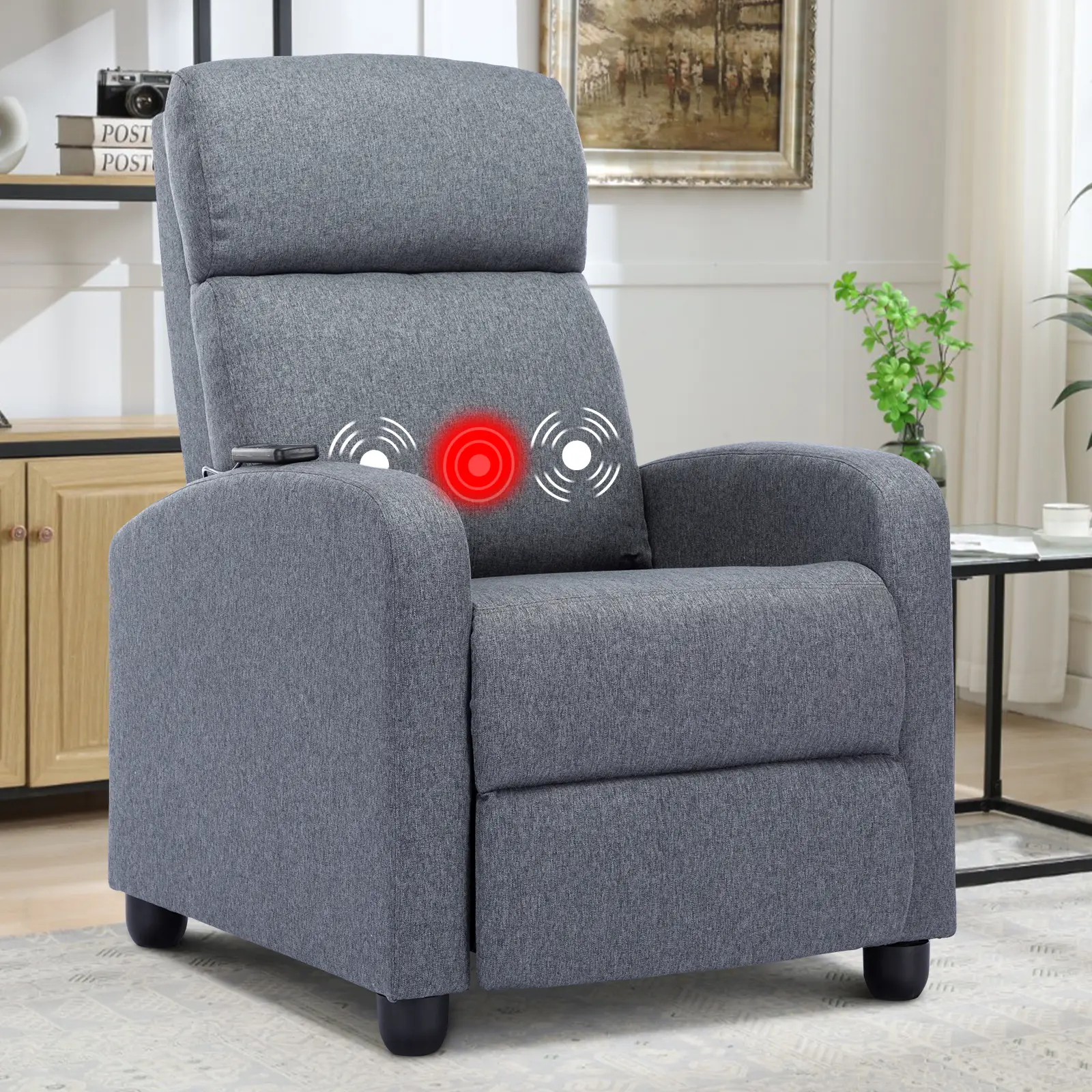 EBELLO Massage Recliner Chair Fabric Winback Recliner Chairs, Modern Padded Seat Reclining Chair Single Sofa for Living Room, Adjustable Home Theater