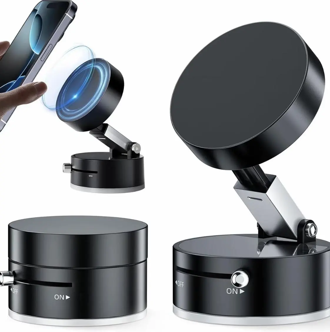 Car Phone Magnetic Holder, Adjustable Foldable Vacuum Suction Cup Stand, Anti-Slip Strong Magnet Base, Portable Multifunctional Automotive Interior Accessory for Car Use, Car Phone Holders