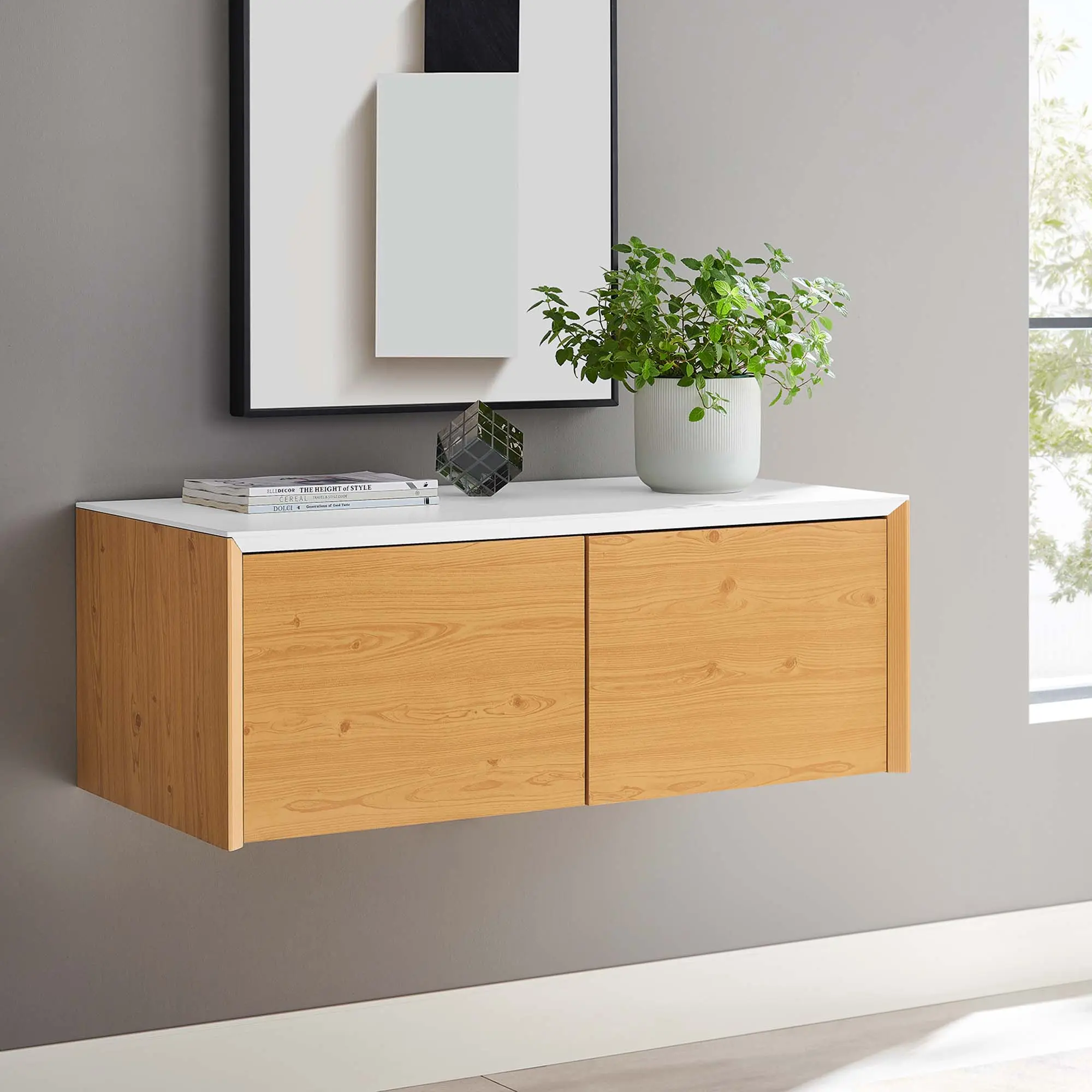 Modway Modern Storage Cabinet - Wall-Mount Office Storage Cabinet in White Natural