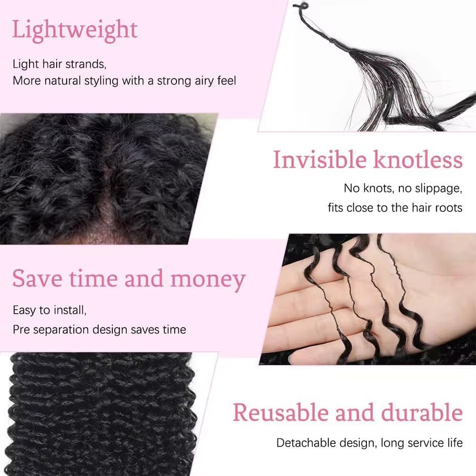 [Lowest Price] Mihugass 100% Crochet Human Hair Burmese Curly Wave Pre Separated Miracle Knots Hair Bundles 50g/Pack Feather Crochet Human Hair Extensions Curly & Water Wave Textures with Crochet Hook Natural Black
