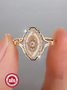 S925 Sterling Silver Bohemian Simulated Shell Decor Ring, Luxury Party Holiday Everyday Wear Ring, Trendy All-match & Exquisite Jewelry for Birthday Gift