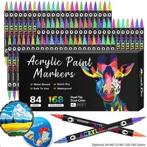 Acrylic Paint Markers,24/48/72/96/120/168 Colors,Dual tips Dual Color Acrylic Paint Pens for Rock Painting, Canvas, Wood, Glass, Ceramic, Fabric, Plastic, Egg & Scrapbook. Soft Brush Tips Paint Pens and Paint Markers, Art Materials