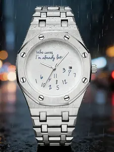 Men's Steel Band Watch, Round Dial Design, Graffiti Number Pattern, Casual Vintage Fashion, High-End Men's Watch, Trendy Gift Recommendation, Quartz Analog Watch