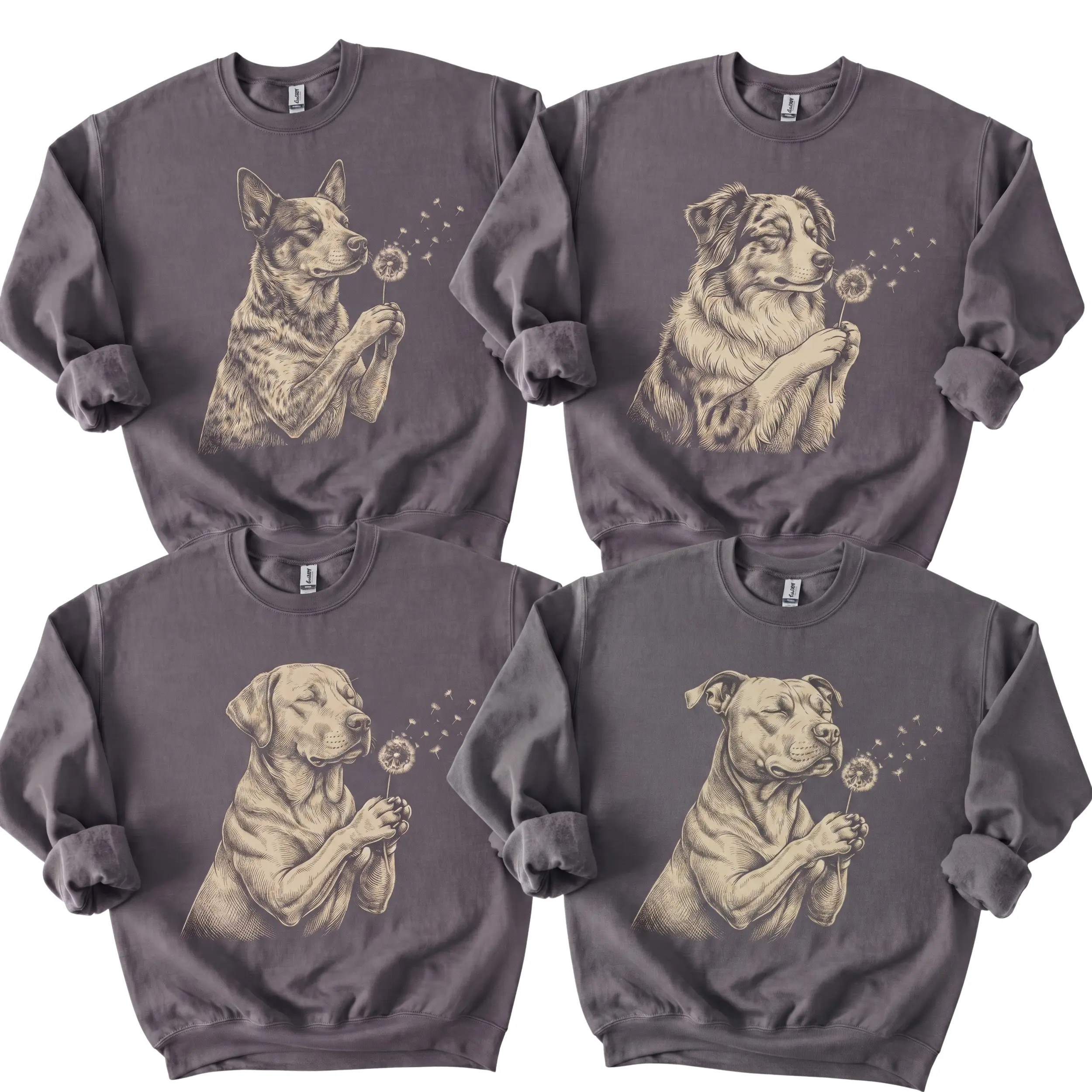 [Sale up to 50%] Dog Breeds Graphic Charcoal Sweatshirt, Cute Wildlife Sweatshirt, Botanical Forest Animal Sweatshirt, Sweatshirt for Nature Lovers, for Women & Men - KL