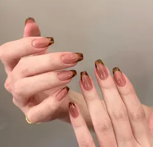 Tortoise Shell French Tip Press On Nails: Hand Painted Y2K Style