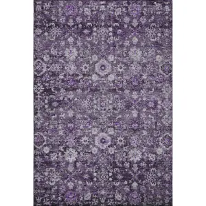 HomeRoots 653790 9x12 ft. Purple & Ivory Oriental Traditional Machine-Washable Rectangle Area Rug with UV Protection, Machine-Washable Area Rugs