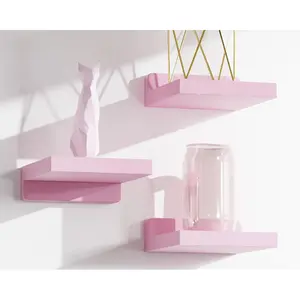 Small Floating Shelves Mini Shelves Hanging Display 5 Inch Wall Shelf for Bathroom, Living Room, Bedroom - 3 Pack with 2 Types of Installation - Light