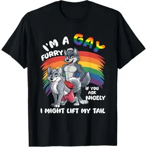 Men's Fun Gay Furry Pride Month T-Shirt - Rainbow Fox and Dog Pattern with the slogan "I'm Gay Furry," LGBTQ+ Apparel, Comfortable Crew Neck Short Sleeve Casual T-Shirt, Suitable for Casual Wear and Pride Events, Comfortable Fit for All Seasons, Adult Siz