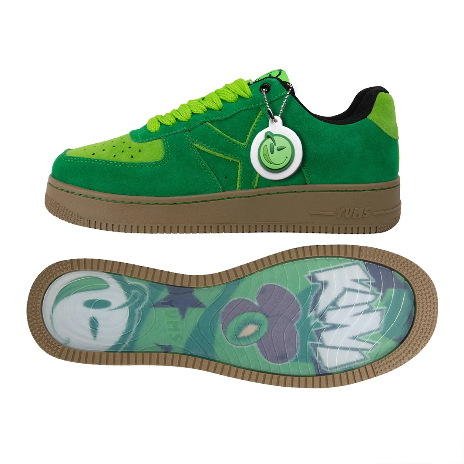YUMS Kiwi Sneakers – Bold Green Suede Leather Streetwear Style Shoes Low Top Comfort Footwear Classic Casual Mens Shoes Low Top Trainer