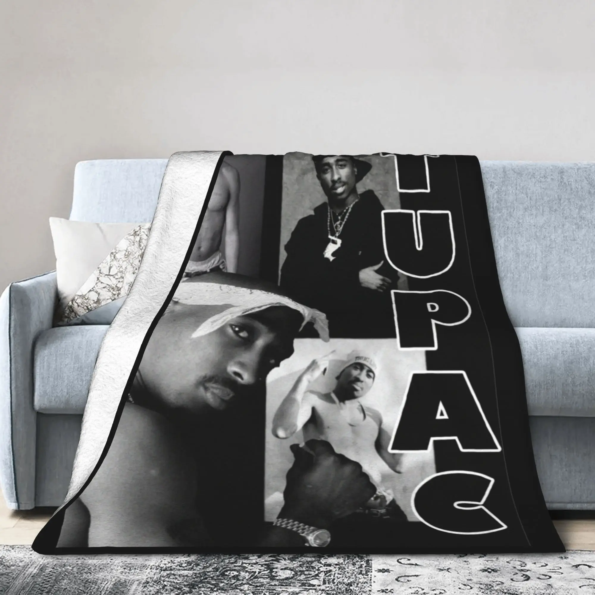 Tupac 2Pac Blanket Inspired By Legendary Rap Culture With Flannel Accents, Ultra-Soft Warm Throw For Bedroom Decor, Living Room, Travel, Camping, And Streetwear Fans