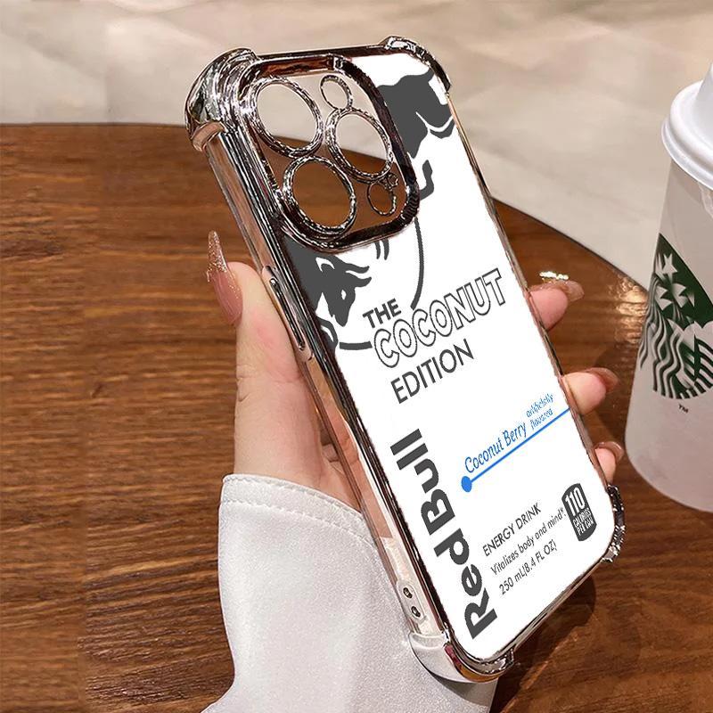 Redbull Energy Drink Challenger Edition Collection Style Electroplated TPU Casing For iphone 16 15 14 13 12 11 X XS PRO PLUS MAX Four Corners Anti - Fall Soft Silicone Gift Shockproof Protection Anti - Drop Protective Protector Phone Cases Shell Cover