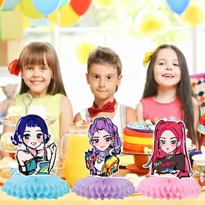 Hunter Girl Group Honeycomb Decoration Set, Birthday Party Kpop Theme Decorative Tabletop Display, Desktop Ornament Kit