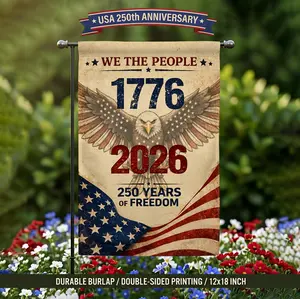 USA 250th Anniversary Garden Flag 12x18 In Double Sided | Vintage Burlap American Flag 1776-2026 We The People Eagle | Patriotic 4th of July Memorial Day Outdoor Yard Decor (Flag Only)