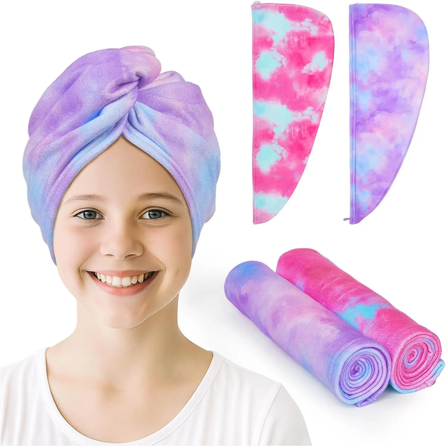 Microfiber Hair Towel for Kids 2Pack Hair Wrap Towels Absorbent Hair ...