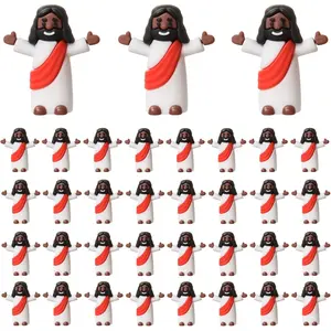 50 Pcs Little Black Jesus Figurine Tiny Jesus Figures Mini Religious Christ Savior Doll for Hide and Seek Sunday Easter Egg Stuffers Baptism Gift (50, Red)