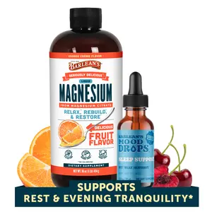 Barlean's Seriously Delicious Magnesium (16 fl.oz) + Mood Sleep Drops (1.5 fl.oz) Bundle - Stress Relief & Sleep Recovery Duo – Liquid Magnesium Citrate for Muscle & Daily Wellness Support + Mood Drops for Faster, Deeper, More Restorative Sleep