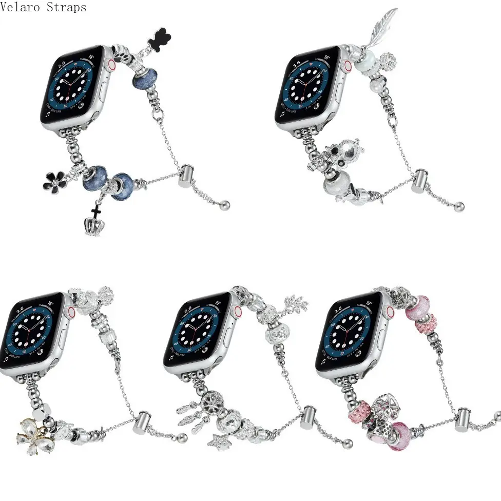 DIY Charm Beaded Band for Apple Watch, Adjustable Sliding Chain Bracelet Strap for Series S10/S9/8/SE/Ultra