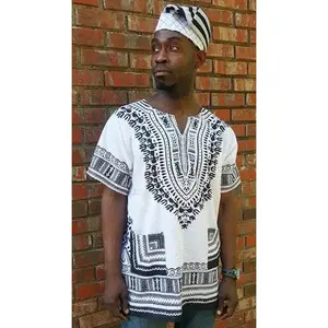 White and Black Traditional African Print Dashiki Shirt-DP3830M