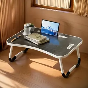 Oversized foldable laptop bed and table with drawers and cup holders - Portable space-saving design, sturdy hardwood structure suitable for bed, sofa and floor use - multi-functional tray, no assembly required