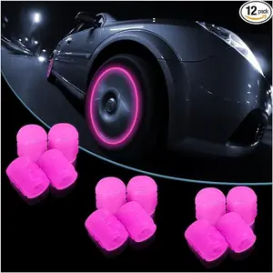 12PCS Fluorescent Car Tire Valve Stem Caps, Auto Corrosion Resistant Wheel Valve Cover, Luminous Pink