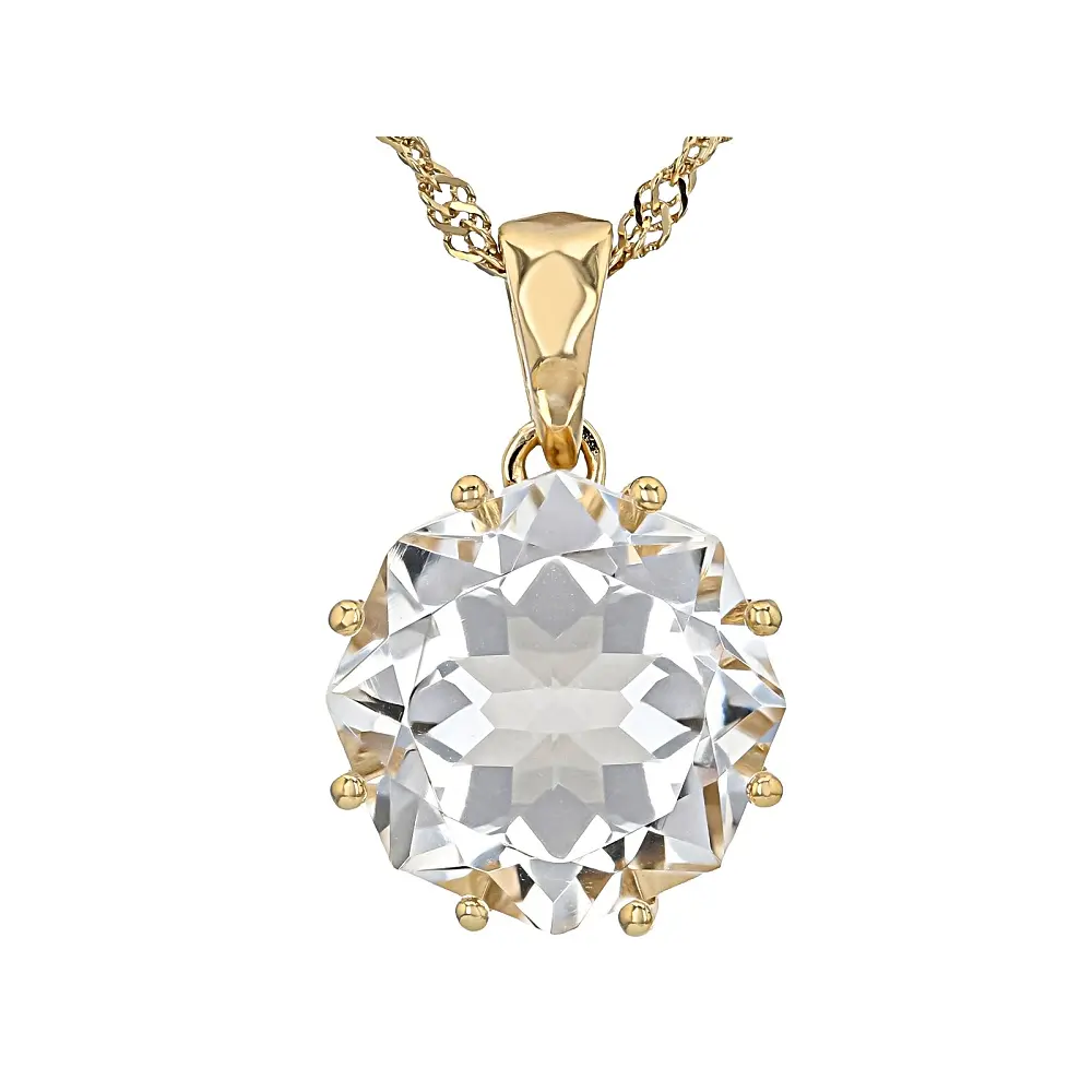 JTV Natural White Crystal Quartz Solitaire Pendant, 4.32ct, 18 Yellow Gold Over Silver, With Matching Chain