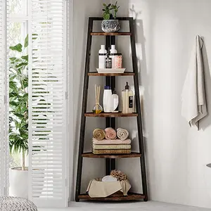 LITTLE TREE 5 Tier Corner Bookshelf and Bookcase, 70 inch Tall Corner Shelves Standing Shelving Unit Indoor Plant Stand for Living Room, Kitchen, Home Office