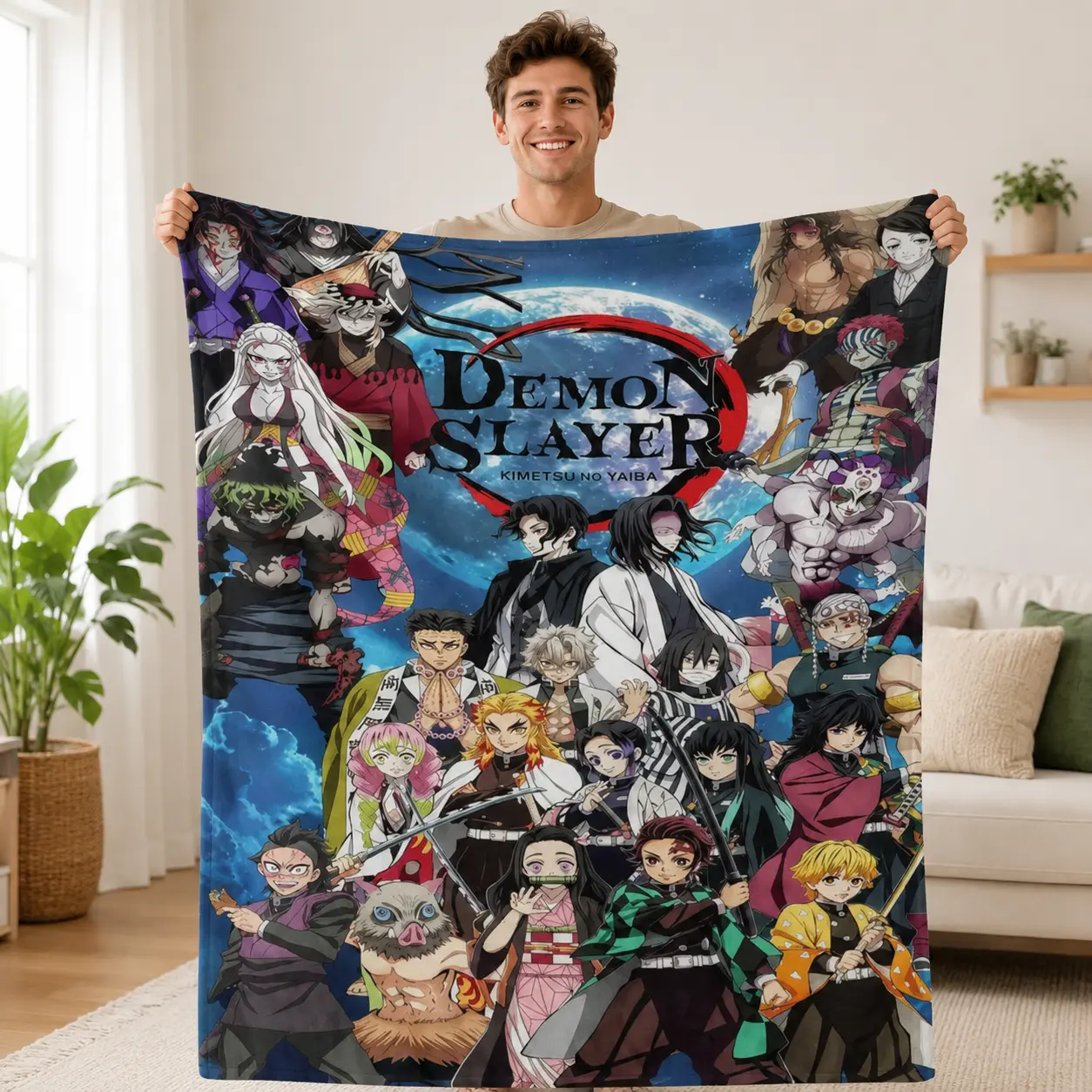 Demon Slayer Hashira Flannel Throw Blanket Zenitsu & Nezuko Ultra Soft Plush Fleece Blanket Cozy Anime Throw for Bed Couch Gaming Room Decor Gift