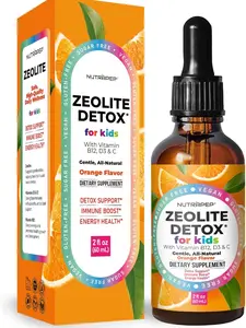 NutraPep Zeolite Detox for Kids - Gentle Micronized Clinoptilolite Supplement with Vitamin B12 C D - Full Body Cleanse Liquid Drops for Children Toddlers - Orange Flavor Vegan Gluten-Free