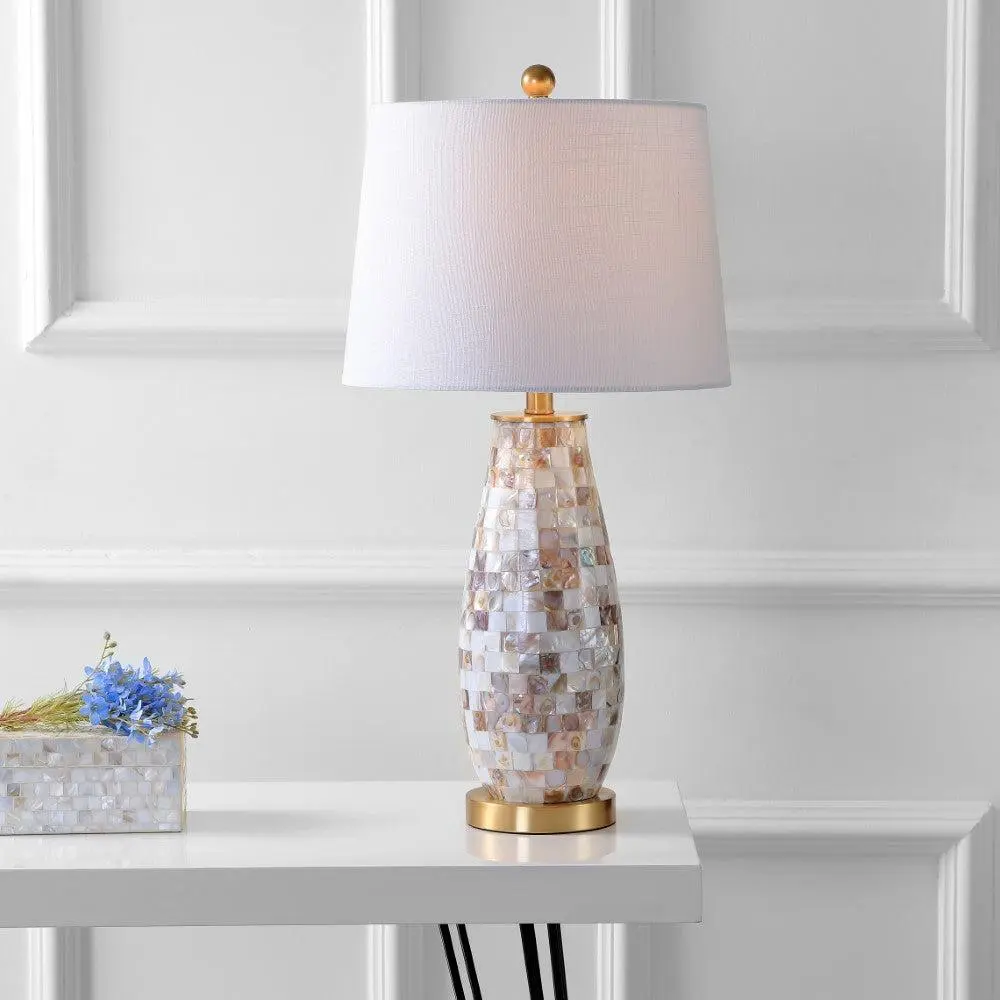 JONATHAN Y Jocelyn Seashell LED Table Lamp - Decorative Lamp, Home Decor Light with LED Bulb, 28" Height Mosaic Base for Bedroom, Living Room