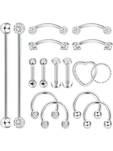 16pcs 14G Surgical Steel Industrial Piercing Jewelry Body Jewelry for Women Industrial Barbell Earring Set Cartilage Rook Helix Tragus Daith Lip Piercing
