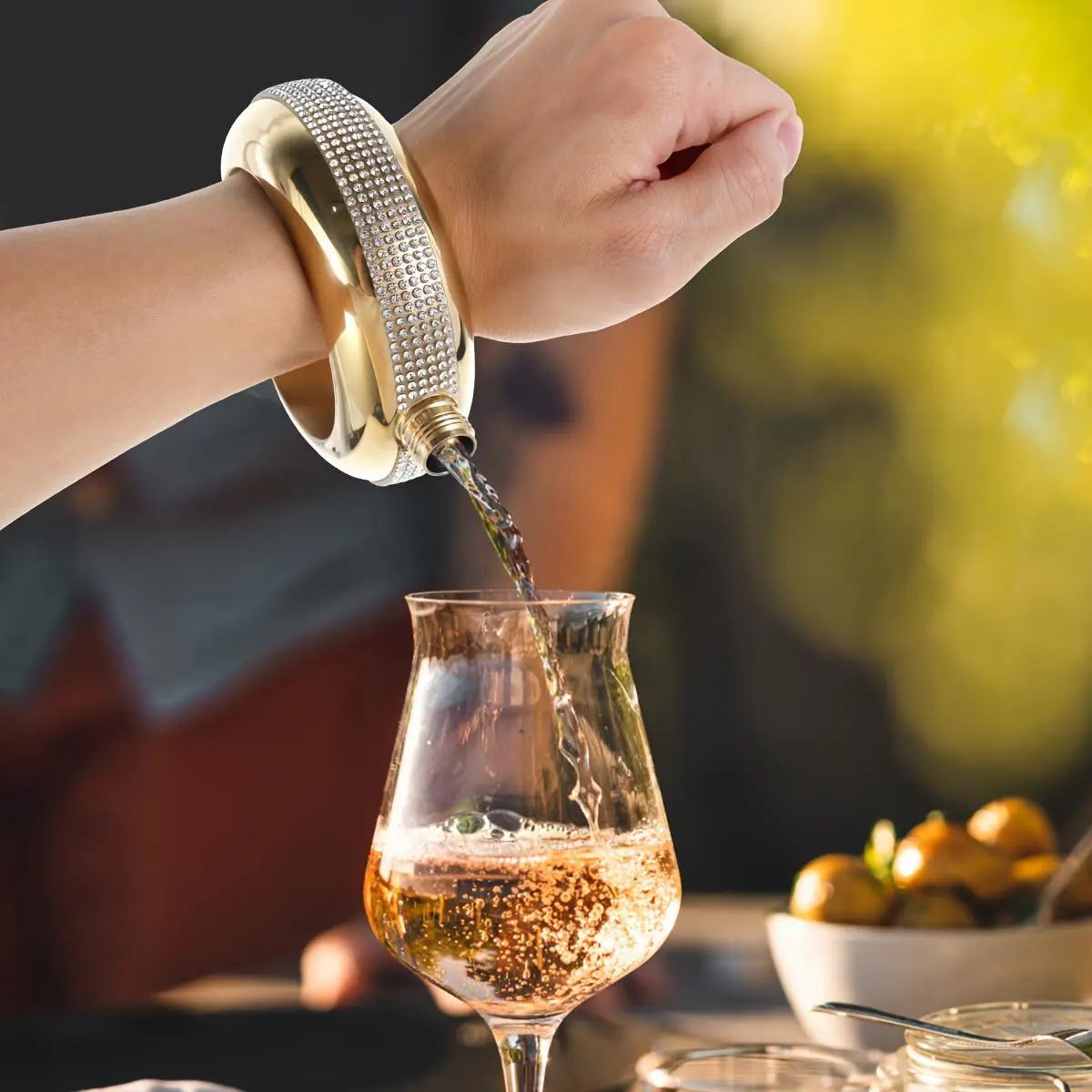 Women's 1pc Stainless Steel Bangle Flask - Discreetly Hides Wine, Cocktails, Spirits - Premium Party Accessory - Kitchen Must-Have For Holiday Gifting, One Size