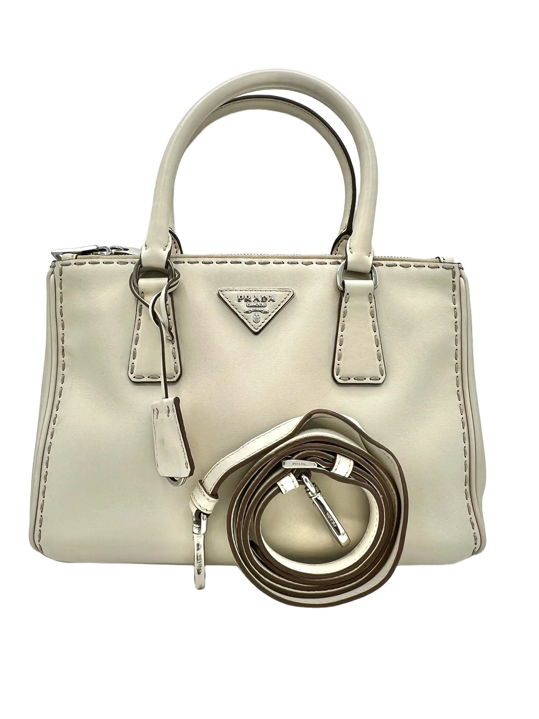 Pre-owned PRADA SAFFIANO Shoulder Bags GALLERIA LEATHER HANDBAG WHITE