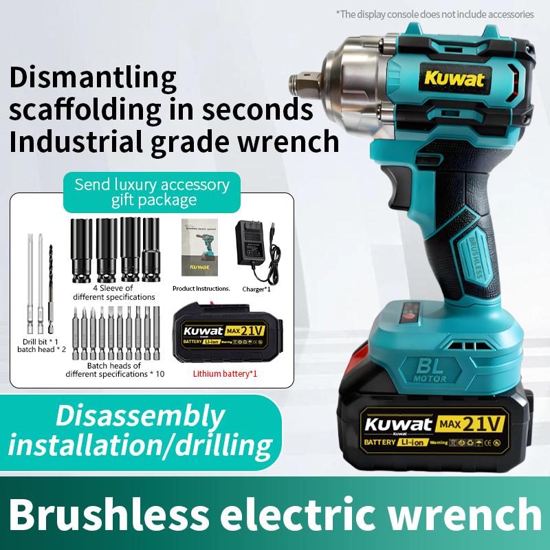 Kuwat MAX 21V Cordless Impact Wrench Wireless Drill Kit with 4000mAh Lithium-ion Battery, Brushless Electric Impact Gun, Ergonomic Handle, 4 Speed Levels, and Complete Accessories for Men's Gifts Yard Work Lawn Care
