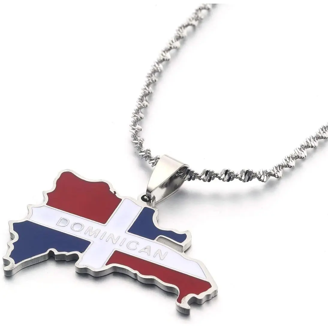 Stainless Steel Heart The Dominican Republic Map Pendant Necklace Jewelry Map of Dominican