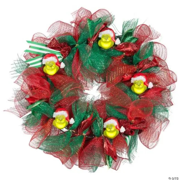 Dr. Seuss Enterprises G08 883464X Musical Lighted Grinch Christmas Wreath Decoration, Multi-Color