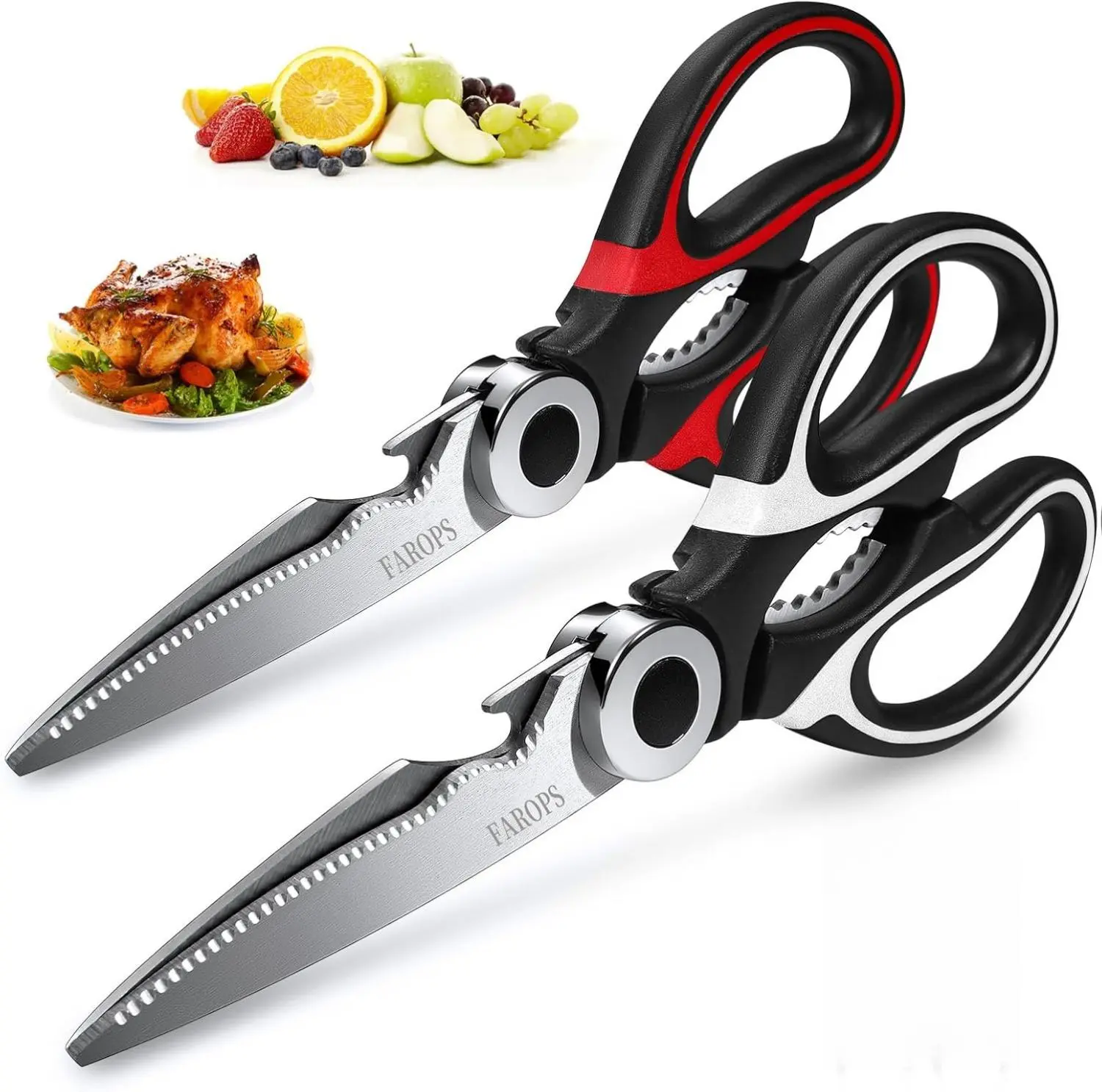 Kitchen Scissor For General Use 2-Packs,Heavy Duty Kitchen Raptor Meat Shears,Dishwasher Safe Cooking Scissors, Stainless Steel Multi-function Scissors For Food,Chicken,Poultry, Fish, Pizza,Herbs