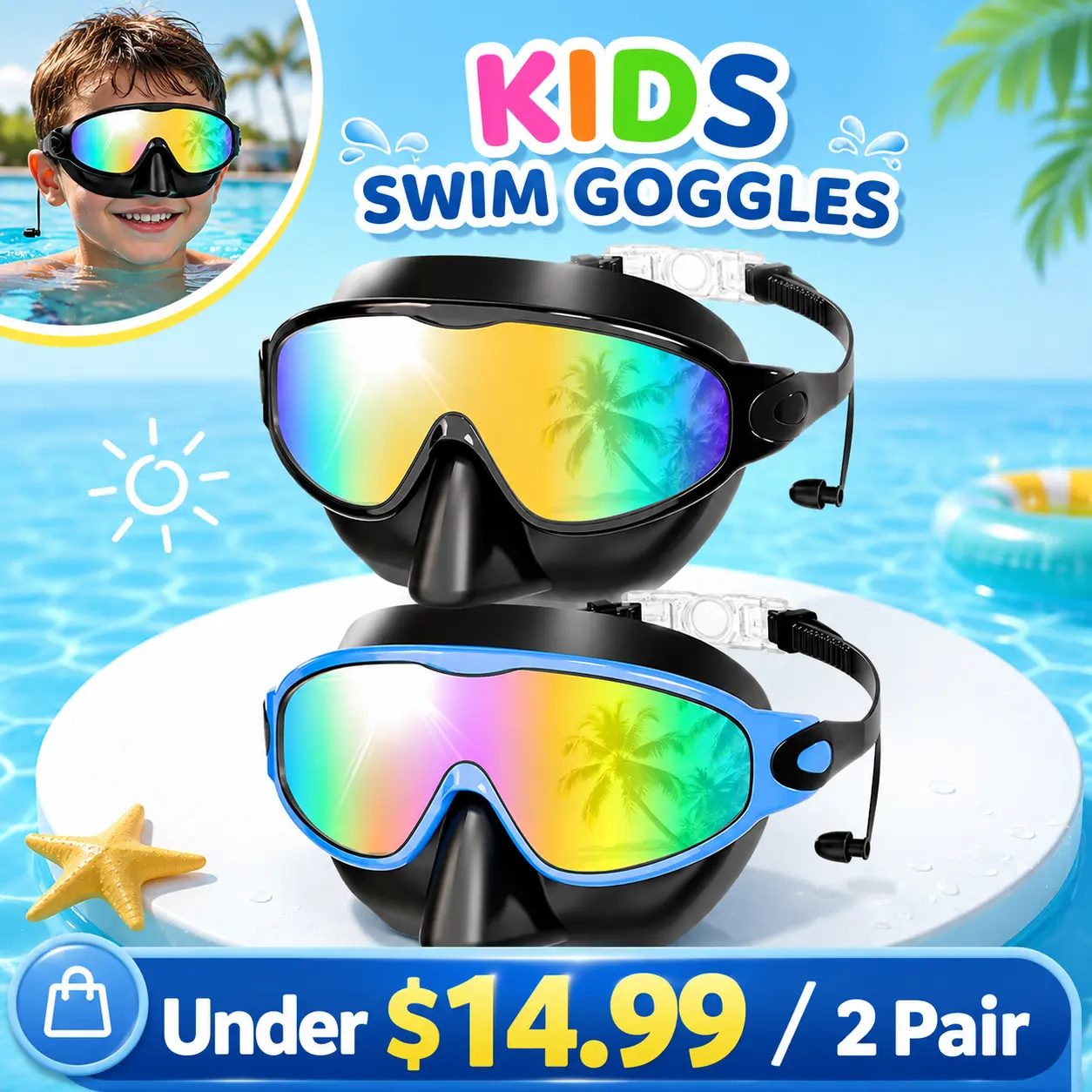 Aegend Kids Swim Goggles (2-Pack), Silicone with Wide Panoramic View, Anti-Fog & UV Protection, Leak-Free with Adjustable Clips for Swimming Pool Fun, Pc Lenses Built For Burst-Proof Use, Uv Eye Shield, Wide View, Children, Leak-Proof tiktokshopbacktoscho
