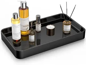 Vanity Tray for Bathroom, 10" Ceramic Soap Dispenser Tray for Kitchen Counter, Bathroom Trays for Counter, Kitchen Tray for Soap Bottles (Black, Set/1)…