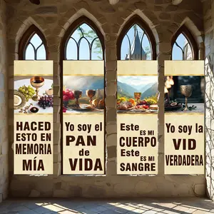 4 Pcs Religious Banners, Polyester Material Christian Religious Vertical Banner Set with Holy Communion Eucharist Bible Verse Print Suitable for Church Sanctuary Sunday School Home Prayer Room Living Room Wall Decoration for Easter Communion Church E