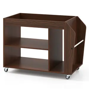COSTWAY - 3-Tier Side End Table with Universal Wheels-Walnut