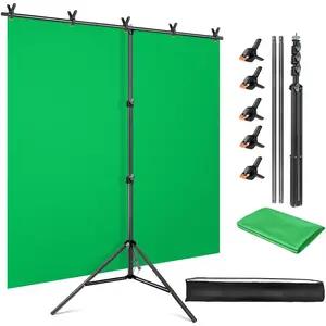 Green Screen Backdrop Kit, 5 x 6.5 ft Portable Chromakey Green Screen with T-Shaped Stand & Carrying Bag & 5 Clamps, Greenscreen Background for Streaming, Gaming, Zoom