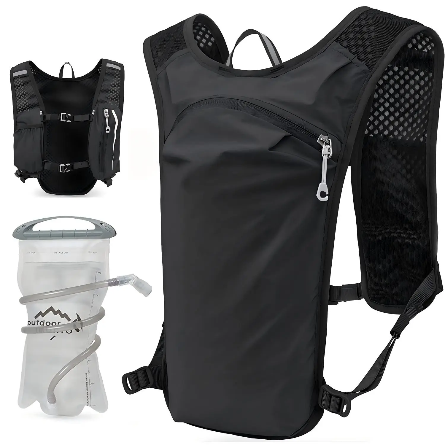 Running Hydration Vest Backpack,Lightweight Insulated Pack with 1.5L Water Bladder Bag Daypack for Hiking Trail Running Cycling Race Marathon for Women Men,Black