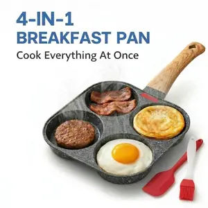 Multifunctional Non-stick Egg Skillet, 4-in-1 Breakfast Pan for Bacon & Pancakes, Induction & Gas Compatible