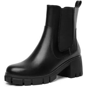 Women's Chelsea Boots Lug Sole Chunky Heel Slip on Ankle Booties