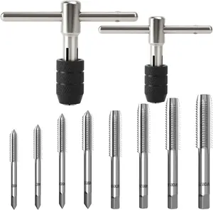 10 Pcs Adjustable Tap and Die Set with 2 T Handle Tap Wrench, includes M3 M4 M5 M6 M7 M8 M10 M12 Taps, Hand Screw Thread Tapping Tool