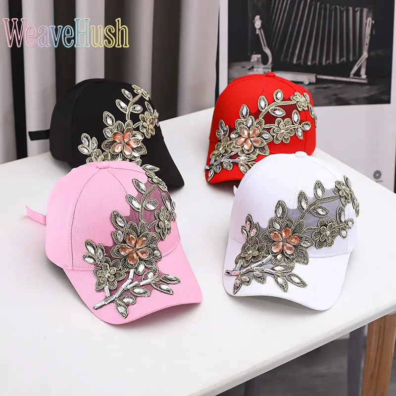 Women’s Handmade Rhinestone‑Encrusted Baseball Cap, Luxury Gold Silk Floral Sun Hat, Stylish Light‑Luxury Bling Sunscreen Headwear for Daily Wear, Party & Trendy Street‑Style Outfits