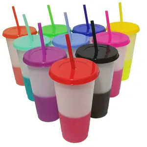 Color Changing Cups with Lids and Straws - 10 Packs 24 oz Reusable Plastic Tumblers with Lids and Straws for Adults Party, Bulk Tumblers for Iced Coffee Tea and Smoothie Drinkware Jugs