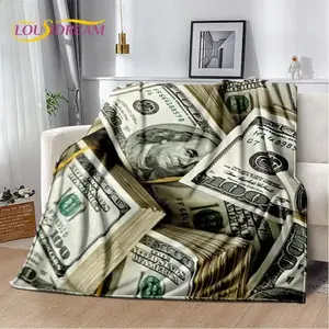 Rich Money Dollar Euro Pound 3D Cartoon Flannel Blanket Millionaire Aesthetic Soft Warm Throw For Home Bedroom Bed Sofa Picnic Office Travel Kid Gift