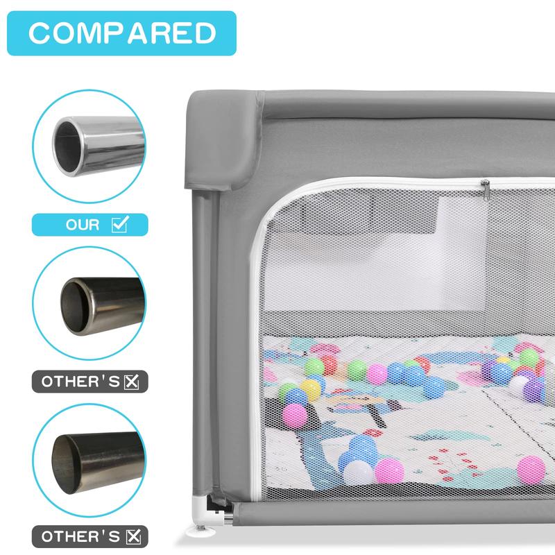JINXIA Baby Playpen with Mat Extra Large Playpen for Babies and Toddlers with Storage Bag BPA-Free Non-Toxic Safe No Gaps Playards for Babies Sturdy Safety Play Yard for Indoor Outdoor Fun Grey